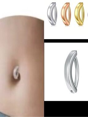 Belly button ring: Silver half-moon naval ring.